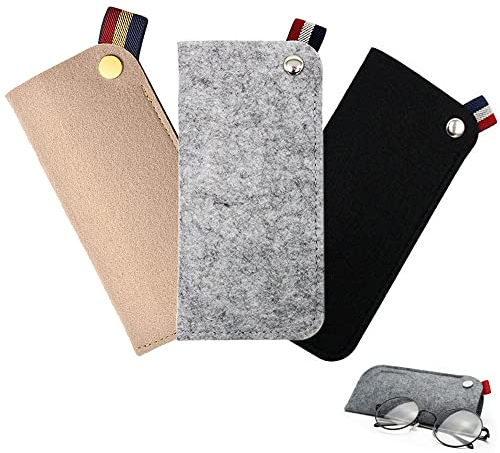 Zillary 3 Stück Brillenetui, Brille Schutzhülle, Faltbar Brillenetui, Filz Brillenetui, für Die meisten Brillen, Lesebrillen und Sonnenbrillen für Männer und Frauen, Grau, Schwarz, Khaki, 18x9cm