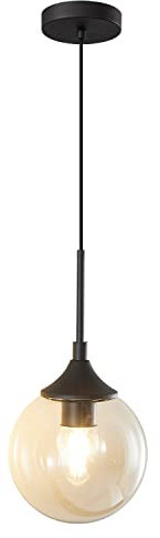 KCO Lighting - Lámpara colgante moderna de mediados de siglo, lámpara colgante de globo de cristal negro, lámpara colgante para isla de cocina con cable ajustable (ámbar)