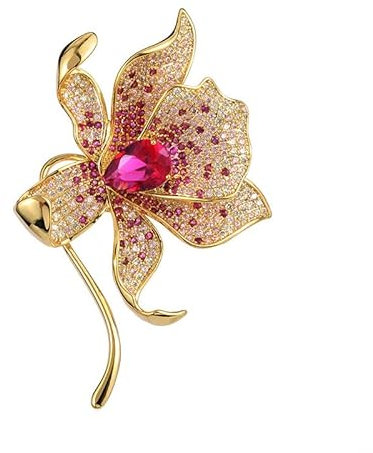 Strass-Brosche in Lilien-Optik für Damen und Mädchen, modische rote Kristall-Brosche, Anstecknadeln, zierlich, elegantes Kleid, Accessoires, Schmuck, stimmungsvolle Ansteckblume für Hut, Tasche, Anzug