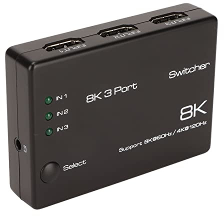 8K60Hz HDMI Switch 3 Port, 3x1 HDMI Switch Box, unterstützt eARC, HDR, 48 Gbps für DVD Player, Fire Stick, TV PC