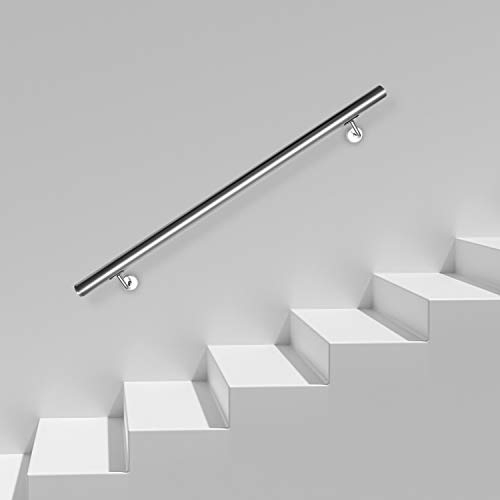 Tubiaz Pasamanos de acero inoxidable, pasamanos antideslizante, 200 cm, pasamanos de pared para exterior e interior con soportes de pared, material de montaje