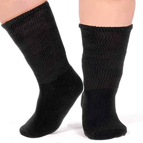 WLLHYF Super Wide Socks for Swollen Feet, Bariatric & Lymphedema - Non Binding Diabetic Socks, One Size Plus (Black)