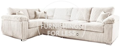 New Delta UK Made Large Long L Shape Corner Sofa Soft Jumbo Cord 5 Seater Padded Arms (Cream, Left Hand Facing 1 Corner 3)