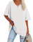 Famulily Women's Comfy Plain T Shirt Loose Fitted Tee Shirts Ladies V Neck Half Sleeve Tunic Tops White M
