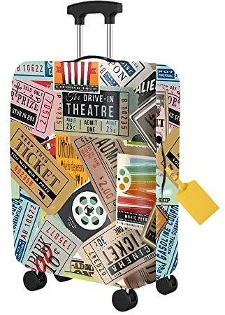 FANSU Housse Valise Elastique Impression Cachet de la Poste Vintage 3D Housse de Protection pour Bagage, Anti-Rayures Lavable Cabine Luggage Trolley Case Cover (M: 22-25 Pouces,Billet)