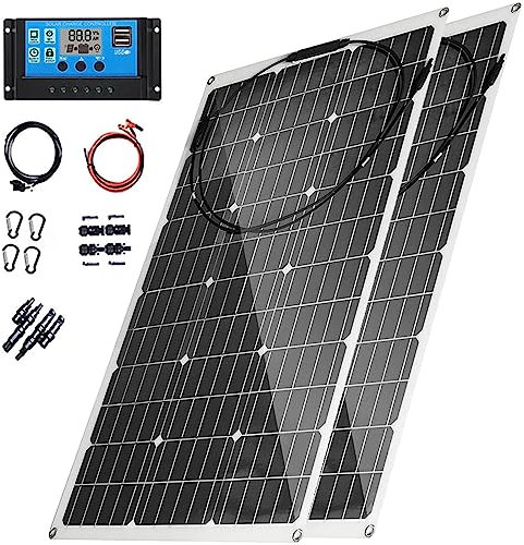 USEBEM Kit Panneau Solaire 400W 600W 800W 1200W,Solaires Monocrystalline Haute Efficacité ÉTanche,Panneaux Solaires Souple,avec ContrôLeur 40A,pour Maison,Caravane,Bateau,2X300W