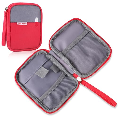 Reiseapotheke Tasche, Tragbar Medikamententasche Klein, Mini Erste Hilfe Tasche Leer, Wasserdichte Reise Apothekentasche, Notfalltasche für Home, Camping (Rot)
