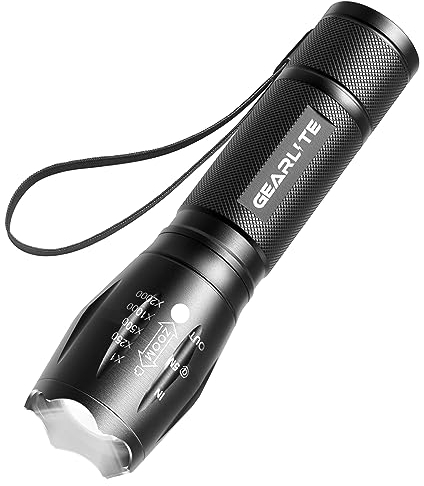 GEARLITE Torcia LED 1 Pezzo, 2000 Lumen Torcia LED Potente Professionale con 5 Modalità, IP65 Impermeabile Mini Torcia LED per Bambini, Campeggio, Escursione, Outdoor, Emergenza