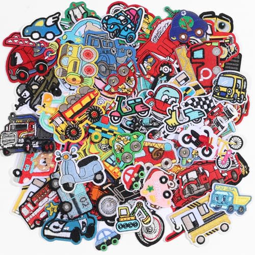 60PCS Car Embroidered Iron on Patches, Assorted Toy Cars Sew on Decorative Applique Patches for Kids Clothing, Pants, Backpacks, Hats, Jeans