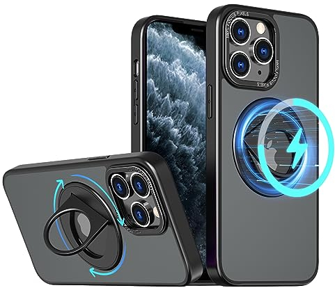 S. Dawezo Magnetisch Ständer für iPhone 11 Pro Max Hülle 6,5 Zoll, Kompatibel mit MagSafe, Militärische Schut Handyhülle, Magnetkraft 360° Drehbare Halterung Hülle für iPhone 11 Pro Max, Schwarz