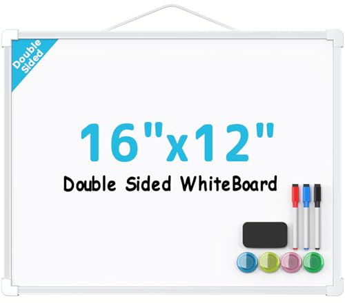 MaxGear Double-Sided Dry Erase Board for Wall, 16x12 Hanging Whiteboard, Small Dry Erase White Board with 3 Markers and 4 Magnets, Portable Whiteboard for Planning, Drawing, Memo, to Do List