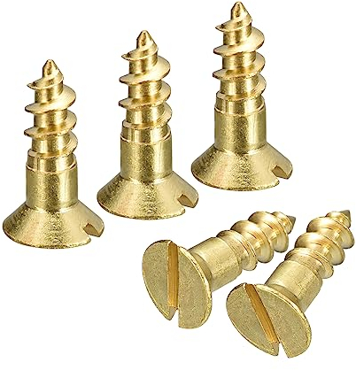 sourcing map 25Stk Messing Holz Schrauben M4.5x16mm Geschlitzt Antrieb Flach Kopf Selbstschneidend Schrauben Senkkopf für Holzarbeiten Möbel