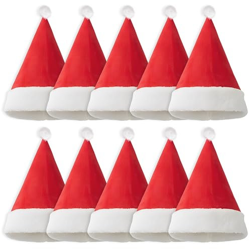 KAYFLOR Cappello Babbo Natale 10 Pezzi - Cappellini di Natale Adulto, Cappelli Natalizi Divertenti, Cappellino per Bambini, Christmas Hat Uomo, Berretto Bimbo e Bimba