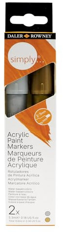 Daler Rowney Simply - Set 2 marqueurs 5.3ml de peinture acrylique or et argent