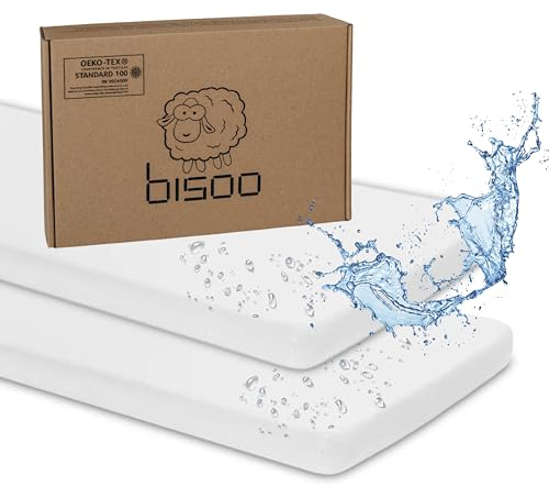 Bisoo Spannbettlaken 90x45 für Kinderwagen Beistellbett Babywiege - 2in1 Matratzenschoner 45x90 Baby Wasserdicht Spannbettlaken 100% Baumwolljersey Öko-Tex Zertifiziert - 2 Stück Set Weiß