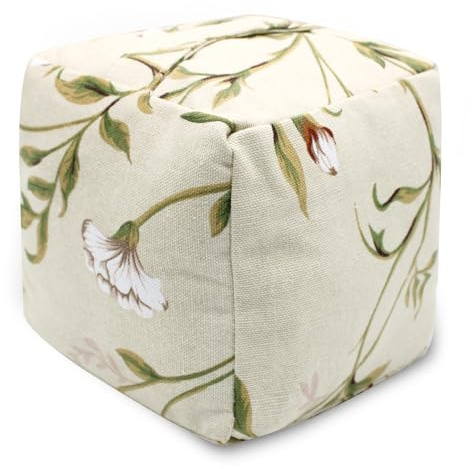 CERAYOU Decorative Weighted Door Stopper, Fabric Door Stop with Handle, Square Cube Heavy Duty Door Floor Stop Wall Protectors for Home Office Bedroom Living Room Exterior Doors, Beige Flower