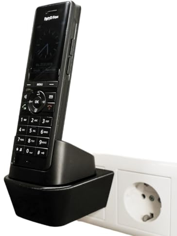 edaltec® Halterung für Fritz!Fon X6 AVM | Steckdosenhalterung ohne Bohren | DECT Telefon Wandhalterung & Zubehör | Platzsparender Telefonhalter mit Kabelmanagement | Zubehör für Fritz!Fon X6 | Schwarz