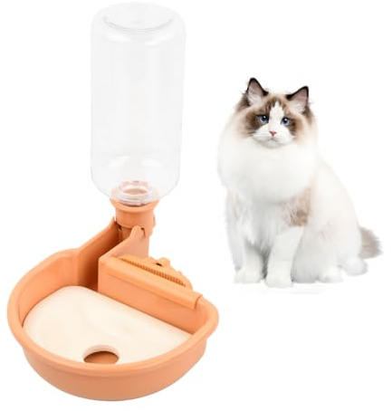Dispensador de Agua para Mascotas, 480ml Bebedero Perro Colgante Dispensador, Bebedero Conejo para Jaula, Cuenco de Agua Soporte Alimentador Automático para Gato Perro Animal Pequeño (Naranja)