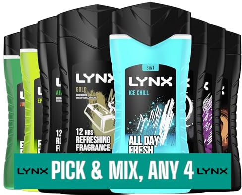 Lynx Shower Gel Bundle: Mix & Match 4 Products for Your Ultimate Shower Experience! | Choose from Ice Chill, Epic Fresh, Gold, Black, Excite, Jungle Fresh, Dark Temptation | 4 x 225ml