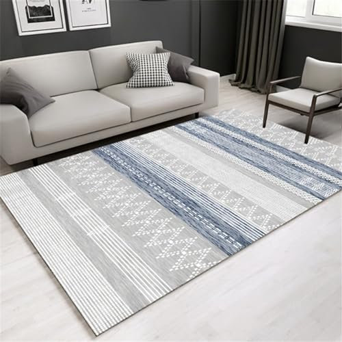 Xiaosua Teppich Reinigen Blaue Verschwommene Streifen Retro-Muster Teppich Schreibtisch 60X90CM Orient Teppich Blau