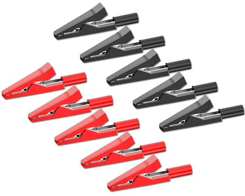 RUNCCI-YUN 10 Pz Morsetti a coccodrillo isolati, morsetti elettrici a coccodrillo per sonde di prova da 2 mm e spine a banana(rosso nero
