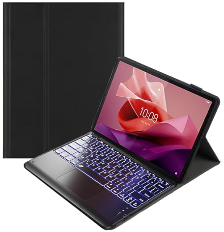 HLTOOP Tastaturhülle für Lenovo Tab P12 12,7 Zoll 2023, 7 Farbige Hintergrundbeleuchtung, abnehmbare Tastatur mit Touchkpad