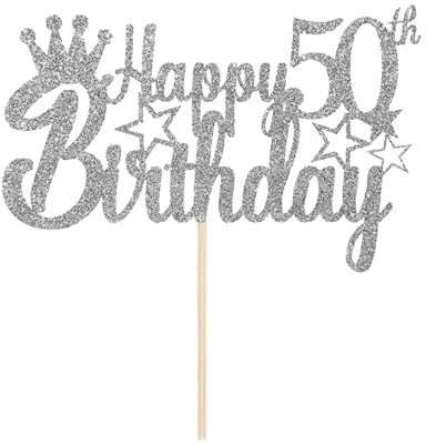 50 Geburtstag Tortendeko Silber, Happy 50th Birthday Cake Topper, Glitzer 50. Geburtstag Kuchen Deko, 50.Geburtstag Party Kuchen Dekoration für 50 Jahre Geburtstag Mann Frauen(Silber)