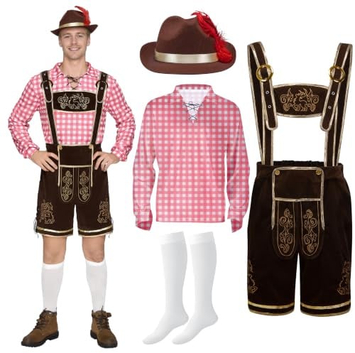 Spooktacular Creations Grün Blau Rot kariertes deutsches bayerisches Oktoberfest-Kostümset für Herren für Halloween-Verkleidungspartys und Bierfest
