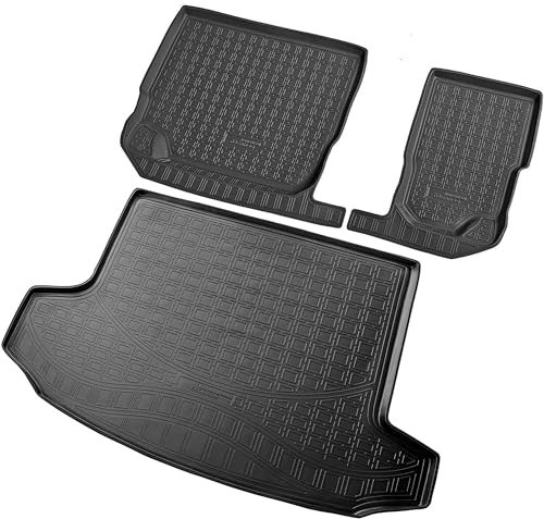 RECAMBO Gummimatten & Kofferraumwanne Set passend für Skoda Kodiaq, ab 2017- | 7-Sitzer | 3. Sitzreihe flach - 100% passgenaue Auto Fußmatten und Kofferraummatte aus hochwertigen rutschfesten TPE