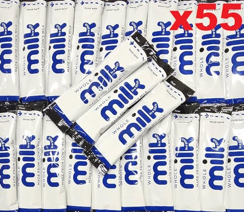 55x Whole UHT Milk Sticks 10ml Individually Wrapped Pouches Portions Sachets Lakeland