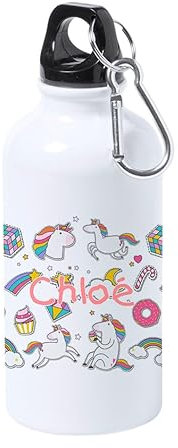 Genérico Botella Personalizada Niño Niña Nombre Botellas de Agua Aluminio Regalo (Estampado Unicornios)