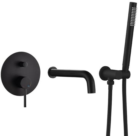 XJTNLB Miscelatore Doccia Vasca Incasso Nero Rubinetto Vasca da Bagno Miscelatore Doccia con Deviatore Acqua Calda e Fredda in Ottone Un
