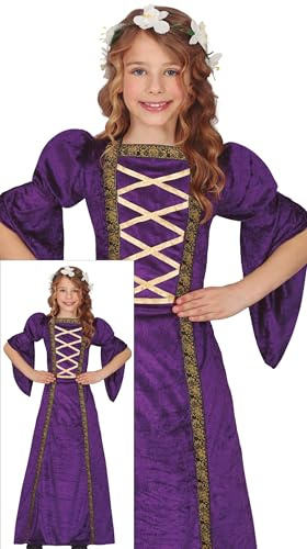 FIESTAS GUIRCA Déguisement de dame violette pour fille - Déguisement de princesse noble médiévale - Déguisement de reine pour filles