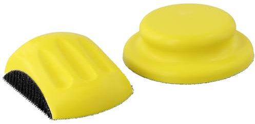 QWORK® 125mm 2 Piezas Taco de Lija, Bloque de Lijado Manual con Gancho y Bucle para Disco de Pulido, Formas Redondas y De Ratón