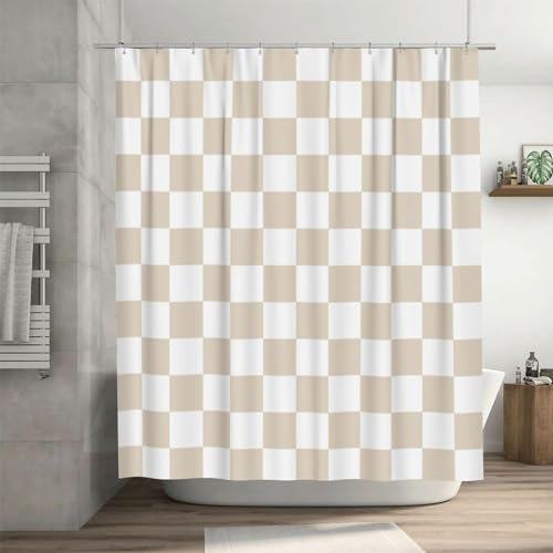 TACOKI Rideau de Douche Treillis, Rideau de Douche 120x180 Anti Moisissure Rideau Baignoire Damier Rideau Douche Polyester Shower Curtain 3D Rideaux Salle de Bain avec 8 Crochets A4663