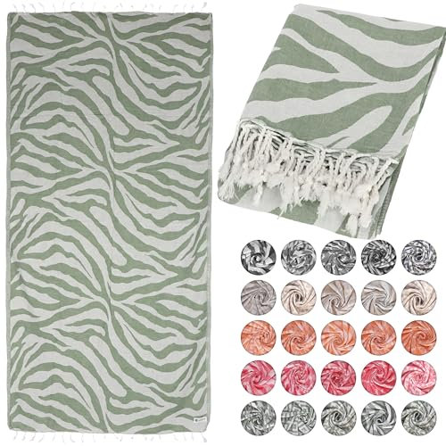 Lukkum® Oeko-TEX® Leopard Muster Leo Pestemal Strandtuch Saunatuch Badetuch Hamamtuch Groß Baumwolle Duschtuch Handtuch Fouta Pareo Yoga Decke Sporttuch Sarong (Spanish Green, Zebra 185 x 90cm)
