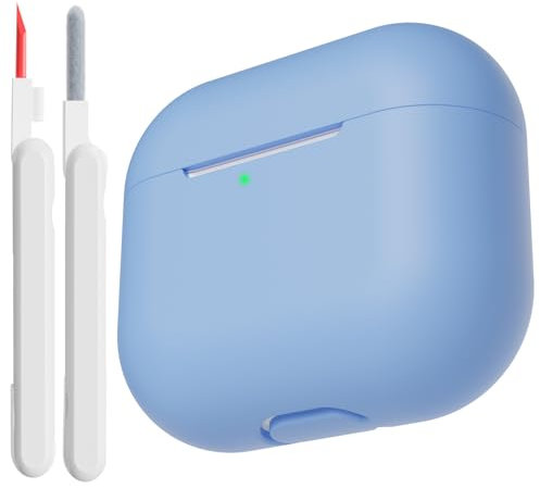 KOKOKA Custodia Case Compatibile con AirPods 3 2021 con Kit di Pulizia, Case Cover Protettiva in Morbido Silicone per Airpods Terza Generazione con LED Anteriore Visibile, senza Moschettone, Sky Blue