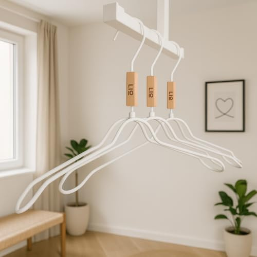 LIO HOME® 3er-Set Kleiderbügel aus Metall in weiß oder schwarz mit FoldFree Faltenschutz – Stabile Drahtbügel mit [Breiten Schultern] für formbeständige Kleidung und 360° drehbarem Haken