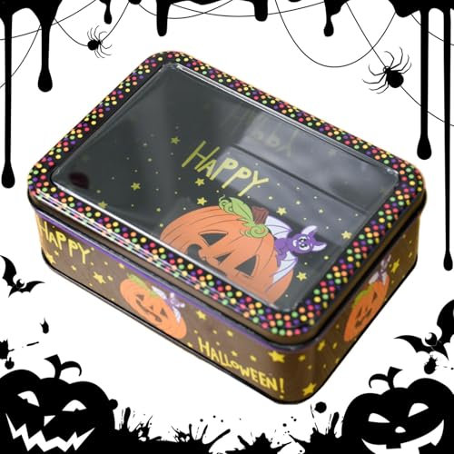 Caja de galletas de Halloween, caja de latas de metal vacía, caja de latas de galletas vacías, caja rectangular de metal, caja de latas de metal vacía festiva para aperitivos y chocolate