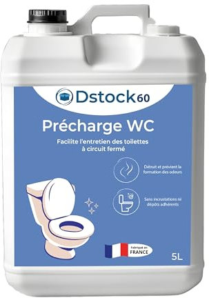 DSTOCK60-1 bidon de 5l - Additif pour WC à circuit fermé - Additif bleu pour sanitaires de camping-car, caravanes et toilettes chimiques - élimine les odeurs, sans incrustations si dépôts adhérents