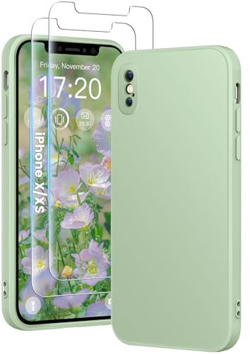 HuwaiH 3 in 1 Hülle für iPhone X/XS, mit 2 Stück 9H 0.33mm Panzerglas, Upgraded Kameraschutz, Kratzfeste Stoßfeste Handyhülle für iPhone X/XS(hellgrün)