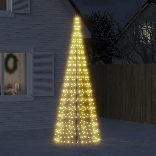 TJROO Decorazioni per Festività Casa Luce Natalizia da Esterno 550 LED Bianco Caldo 300 cm Rame Luce Albero di Natale su Pennone Design Compatto 8 Modalità di Illuminazione Interno