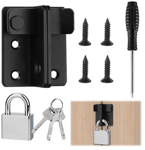Türriegel Abschließbar Schiebetür Schloss Riegelschloss Mit Vorhängeschloss Klein Schlossriegel 2 in 1 Mit Türschloss Schlüssel Schrauben Und Schraubendreher Für Tor Fenster Zaun Nach Links öffnen