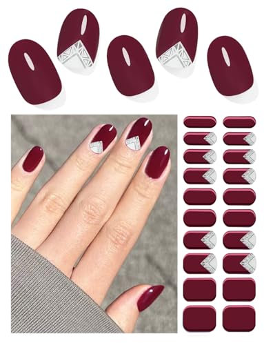 Wahrshei UV Gel Strips | 20 pcs French Wein Red UV Gel Nagelfolie | Nagelfolie Selbstklebend | Gel Nail Stickers, Gellack Wraps für Nagel