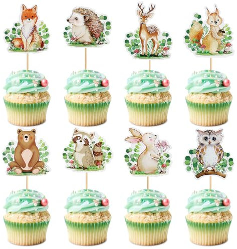 Blumomon 24 Stück Tier Kuchen Dekorationen Cartoon Tier Cupcake Topper Cartoon Tier Papier Tassen Herbst Wildlife Dekorationen, Bauernhof Wildlife Dekorationen Animal Party Dekoration