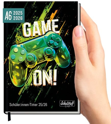 Schüler-Timer A6 2025/2026 Mini Schülerkalender Laufzeit Aug 2025 - Juli 2026, Schülerplaner (11 x 15 cm), Hausaufgabenheft Game on - nachhaltig & klimafreundlich