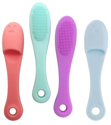 4 Pieces Pore Brush, Silicone Nose Silicones Lip Brush, Soft Silicone Bristles, Finger Nose Brushs, Gentle and Effective Facial Care, for Blackhead Removal and Pore Cleansing, All Lip/Skin Types