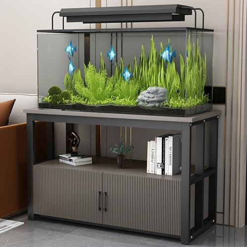 FORRTY Aquarium Mit Unterschrank, Fish Tank Rack Aquarienständer 2-stöckig, 40–120 Cm Lang, Platzsparend, Hohe Tragkraft, Mit Türen Und Ablagen, Ideal Für Wohnzimmer Und Restaurants(Black+gray,70X40X7