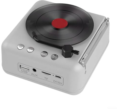 Tocadiscos con altavoz, tocadiscos, mini reproductor de vinilo, altavoz inalámbrico retro, estéreo, multifuncional, compatible con Bluetooth (blanco)