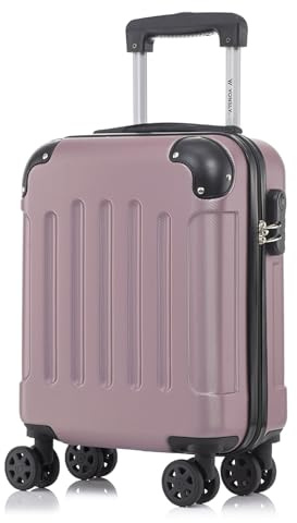 YONSLY Koffer Suitcase S Rose Rot, Trolley Reisekoffer, Rollkoffer Handgepäck mit 4 Rollen 360°, Hartschalenreisekoffer, Zahlenschloss, Weicher Gummigriff